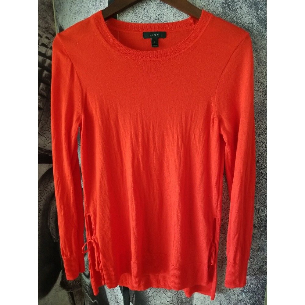J CREW Side-Slit Long Sleeve Sweater w/ Ties Size S Orange‎ Crew Neck G1105